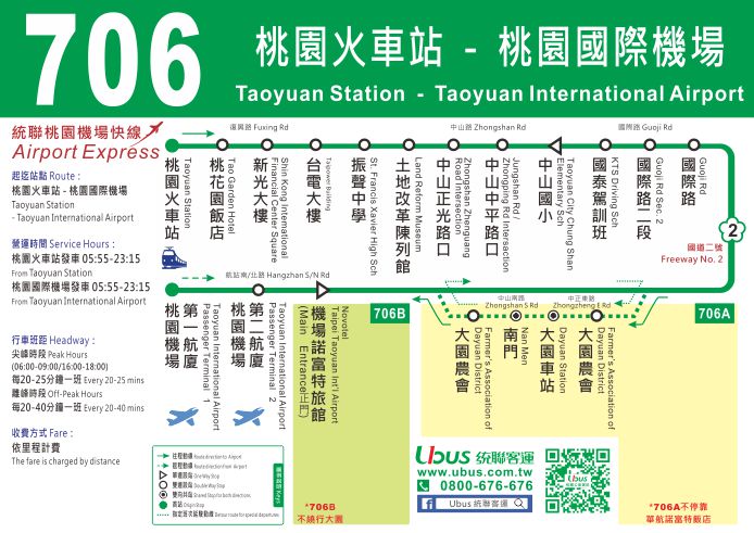 桃園機場接駁車 桃園車站-桃園機場 706公車 時刻表、行車時間、路線圖、票價